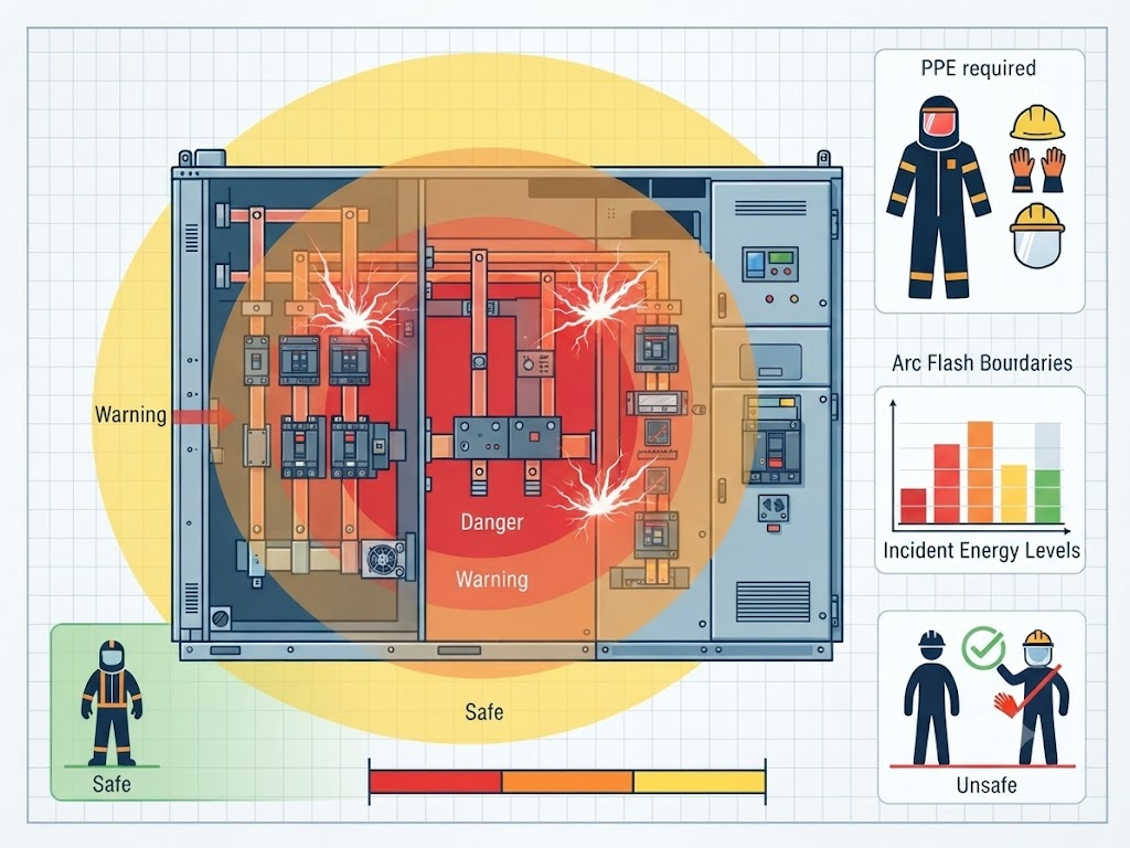 Arc-flash boundary study diagram
