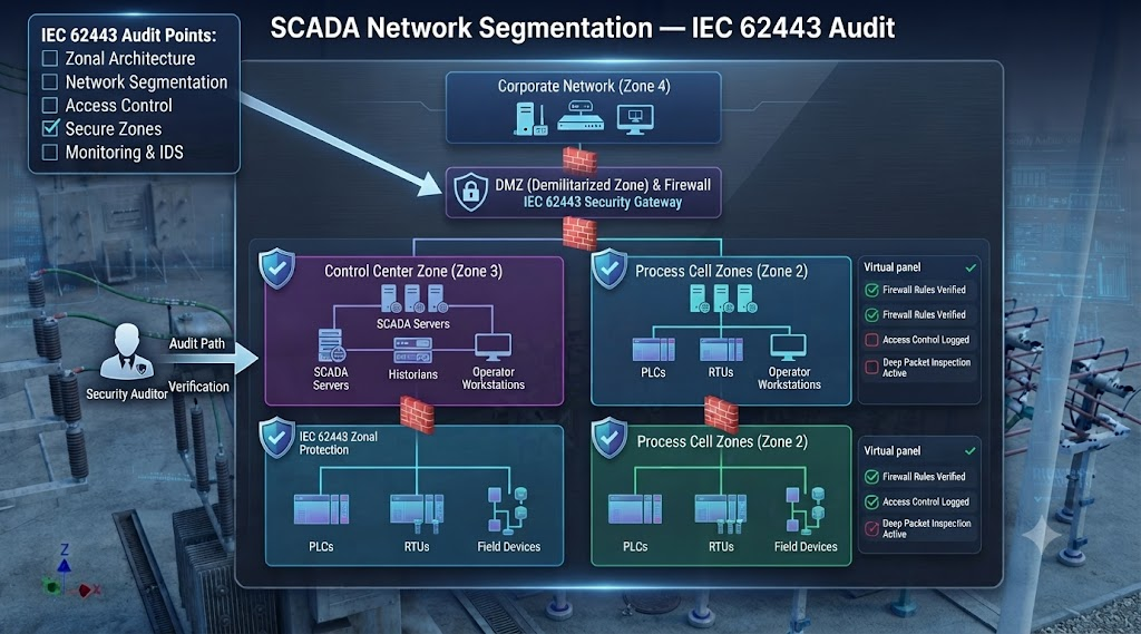SCADA network segmentation IEC 62443 audit